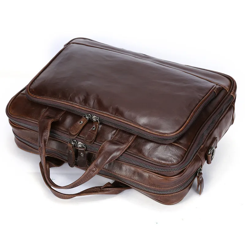 Vintage high-quality genuine leather men's large capacity briefcase business luxury real cowhide handbag laptop messenger bag