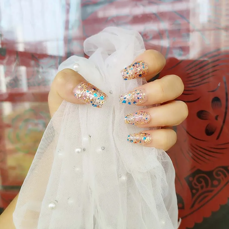 

30PCS Colorful Shiny Gradient False Nails Short Ballet Detachable Press On Nails Full Cover Fake Manicure Tips L13