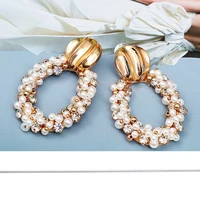 2022 new hanging pearl flower shaped drop earrings studded with crystals gold pendientes jewelry accessories for women