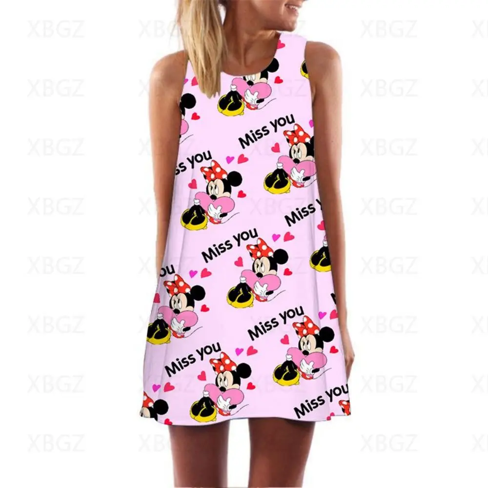

Bohe Women's Dress Disney Minnie Mouse Summer Dresses Woman 2022 Sleeveless Loose Beach Cartoon Top Mickey Cool Fashion Sexy 3XL