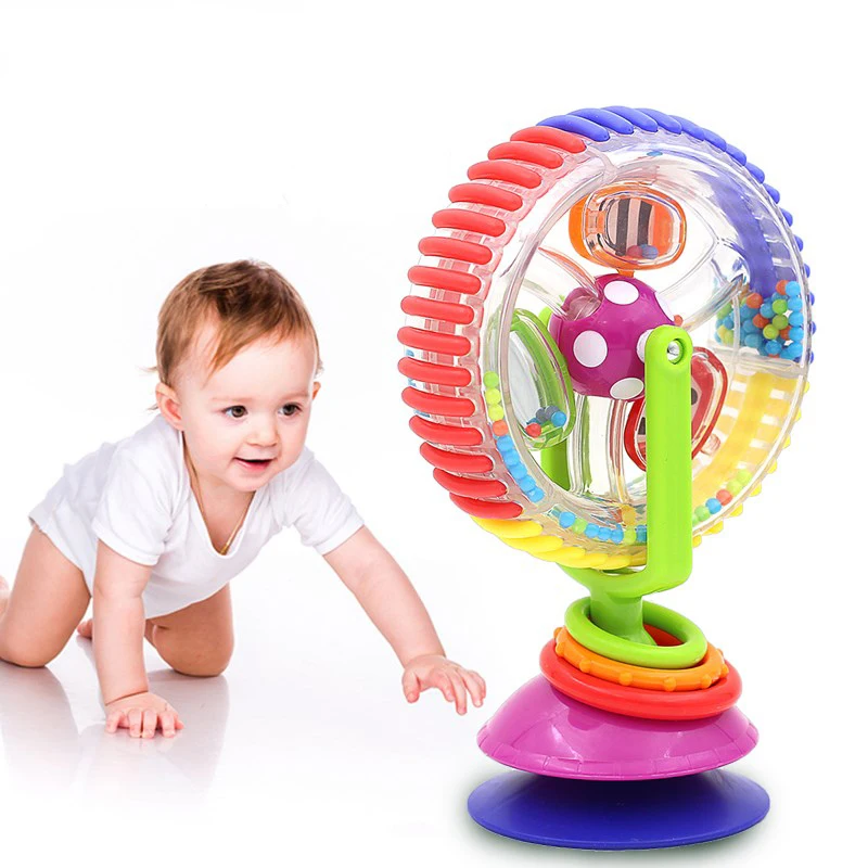 

Baby Toys Three-Color Rotating Ferris Wheel Rattle Educational Toy For Newborn Interactive Spinner Activity Toy With Suction Cup