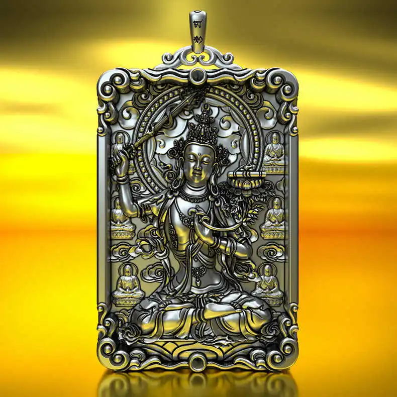 

YS Solid Thousand Handed Avalokitesvara Primordial Buddha Pendant, Sun Tathagata, Goat Monkey Zodiac Guardian God Necklace