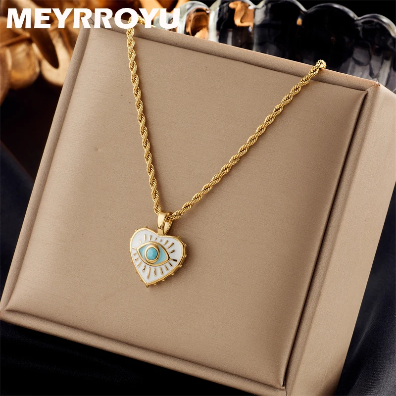 

MEYRROYU 316L Stainless Steel Blue Eyes Pendant Enamel Twist Chain Necklace For Women Party Gift Bijoux Acier Inoxidable Femme