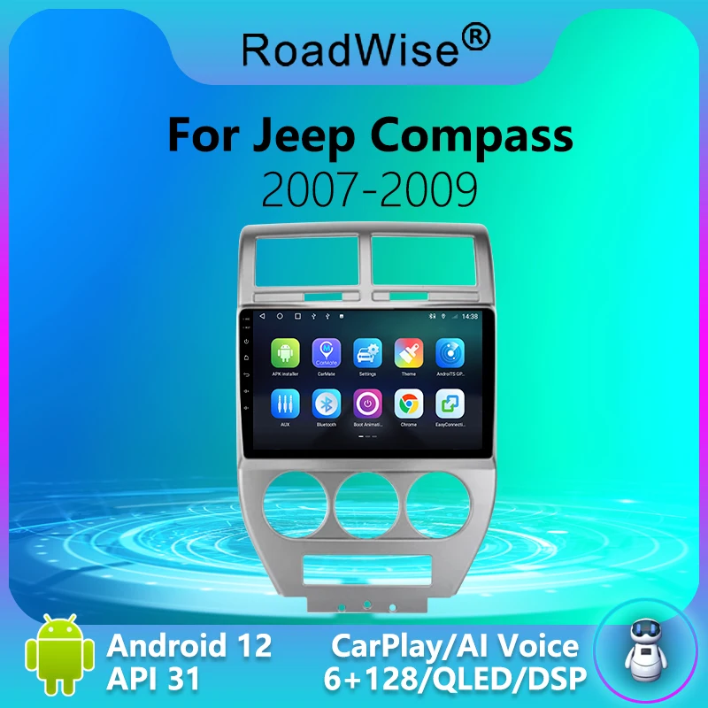 

Roadwise 8+256 Android 12 Car Radio For Jeep Compass MK 2007 2008 2009 Multimedia Carplay 4G WiFi GPS DVD 2 Din Autoradio Stereo