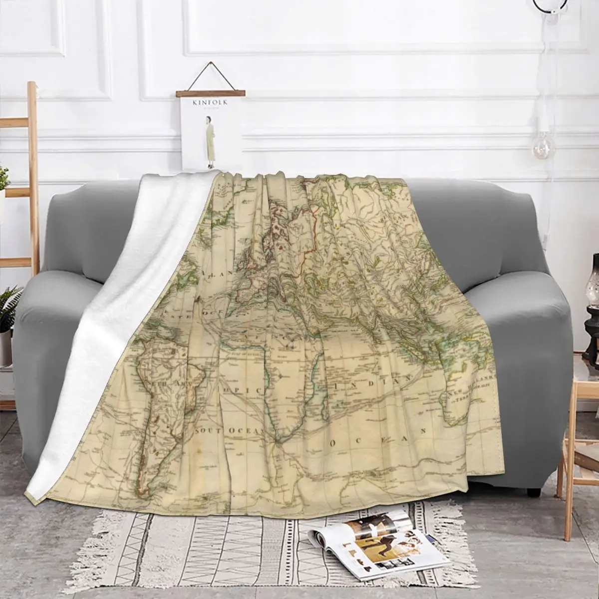 

Vintage Map Of The World 1800 Blankets Flannel Spring/Autumn Breathable Soft Throw Blankets for Sofa Bedroom Bedspread