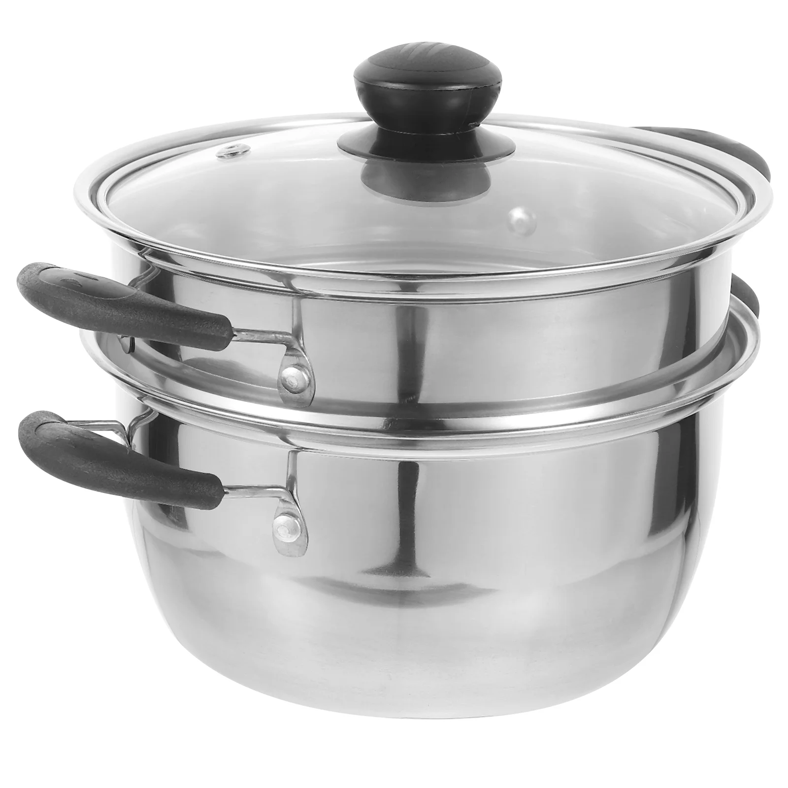 

2 Tier Stainless Steel Blush Set Steaming Cookware Steamer Cooking Pot with Glass Lid for Dumplings Vegetables