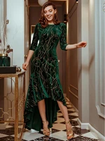 elegant evening dresses v neck beading long sleeves 2022 ever pretty of dark green luxury mermaid prom dress women