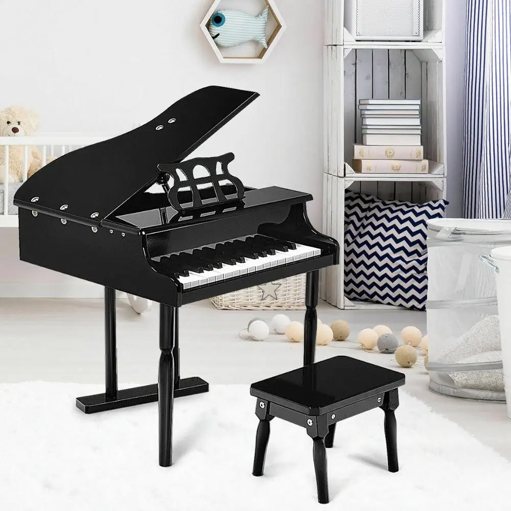 

Kids 30 Key Baby Grand Piano Toy Instrument w/ Bench Sheet Music Rack TY322017BK