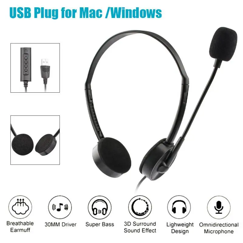 

Service Earphone Easy Volume Adjustment Universal Wired Usb Headset Noise-cancelling Adjustable For Centre Traffic Computer ABS