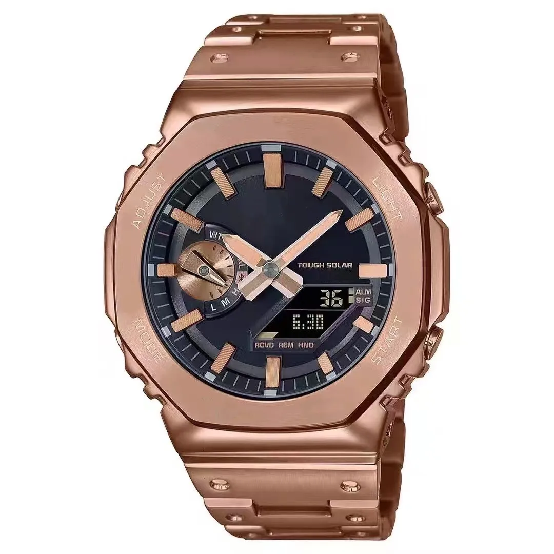 

Men's sports quartz digital 2100 watch alloy ultra-thin LED dial All hands can be operated waterproof World Time Oak series