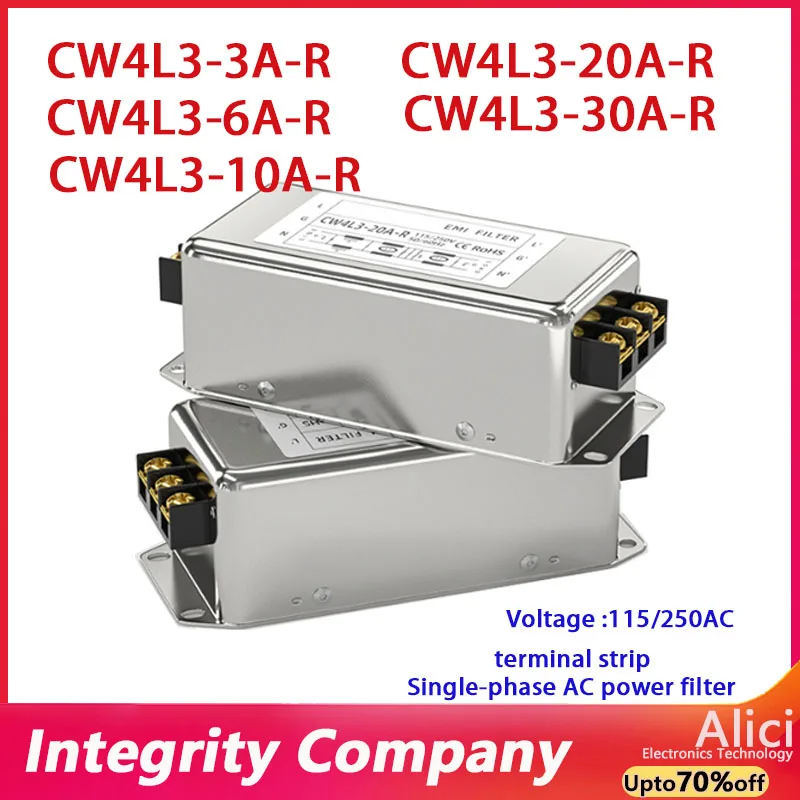 Однофазный фильтр переменного тока Трехступенчатый фильтр электромагнитных помех Клеммная колодка 220 В CW4L3-3A/6A/10A/20A/30A-R Защита от помех CW4L3-10A-R