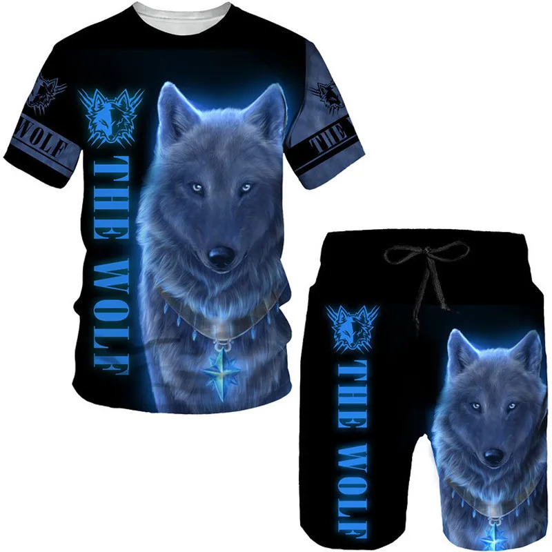 

Tees&Shorts 2 Pcs Cool The Wolf 3D Printed T-Shirt/Suit Summer Short Sleeved O-Neck Men's Set Casual Couple Sportswear Tracksui