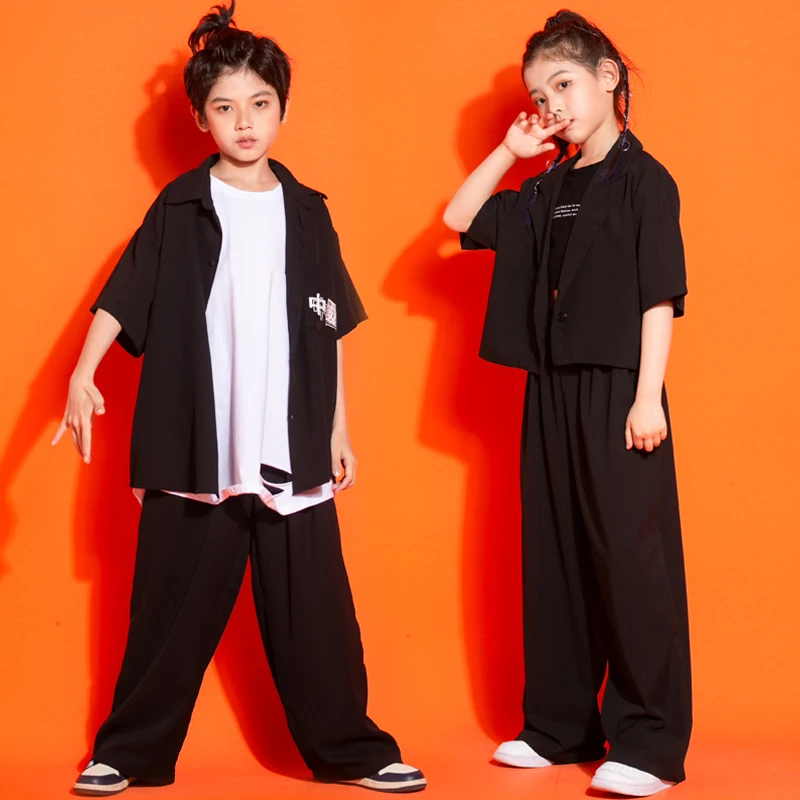 

Kids Cool Hip Hop Clothing Black Short Blazer Tank Jacket Streetwear Sweat Pants For Girl Boy Jazz Dance Costume Show Clothes