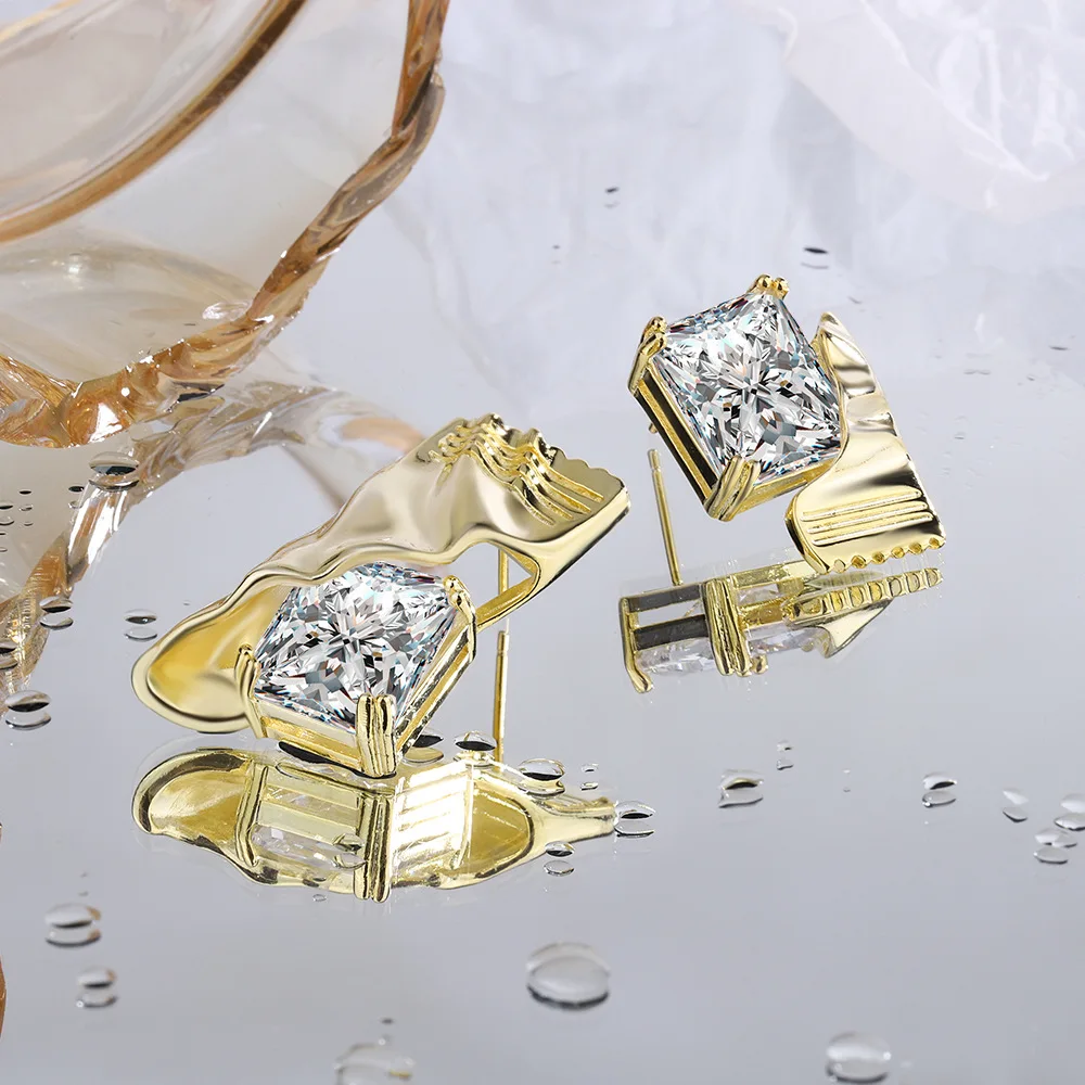 Personality Candy Asymmetric Stud Earrings Square Zircon Earring