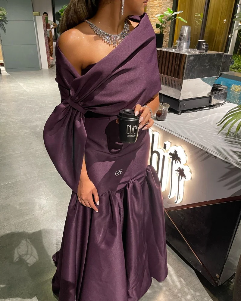 

Saudi Arabia Floor-Length A-Line Formal Occasion Elegant Off The Shoulder Purple Evening Dress Cocktail Prom Gown For Women 2023