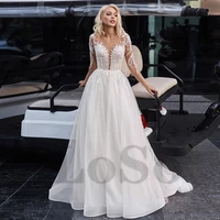 luxury wedding dress beading exquisite appliques long sleeve buttons princess mopping gown 2022 robe de mariee for women
