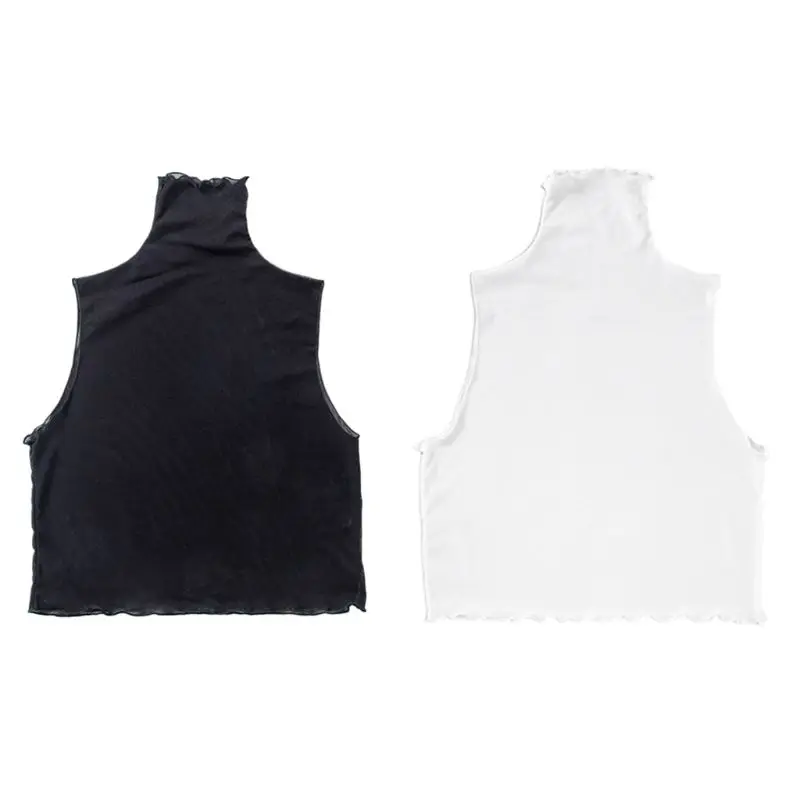 

Корейский женский плиссированный пуловер с воротником-хомутом и ложным воротником, Стильный укороченный топ, прозрачная сетчатая декорати...