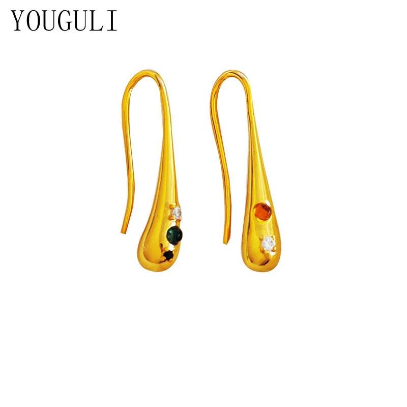 

Trendy Jewelry High Quality Brass Metal Earrings Simply Design AAA Zircon Asymmetrical Golden Drop Earrings For Women Gifts