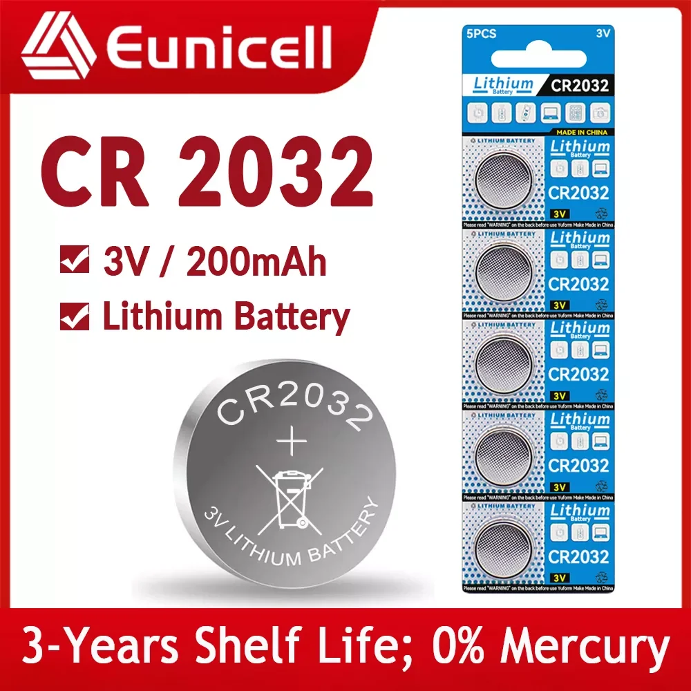 

NEW EUNICELL 5PCS-25PCS 200mAh CR2032 Cell Coin Button Batteries CR 2032 5004LC DL2032 3V Lithium Battery For Watch Toys Car Rem