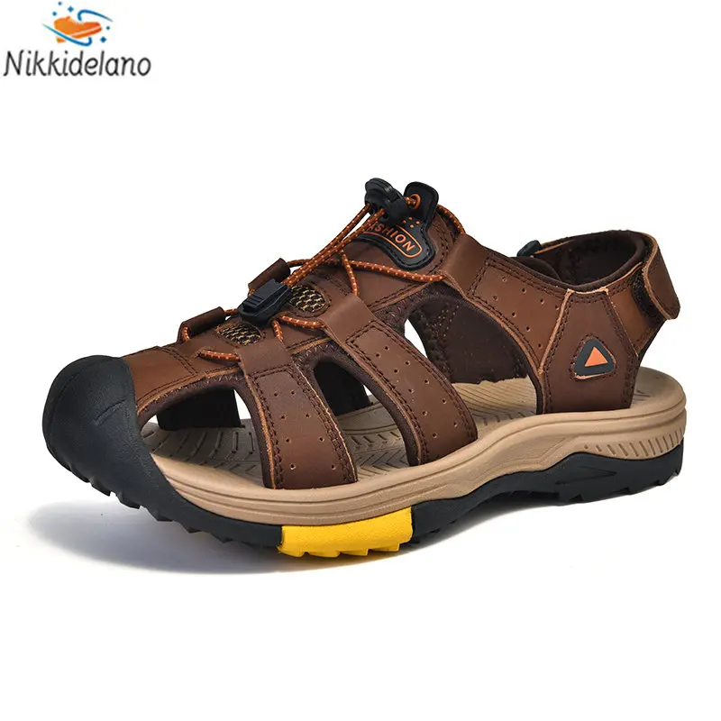 

Summer Men Sandals Leather Designer Men's Casual Shoes Handmade Wear-Resistant Men Slippers Outdoor Flats Shoes Zapatos Hombre