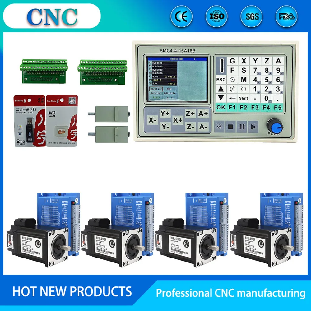 

4-axis CNC motion control system kit with NEMA23 hybrid stepper motor 2.2NM closed loop motor SMC4-4 offline controller