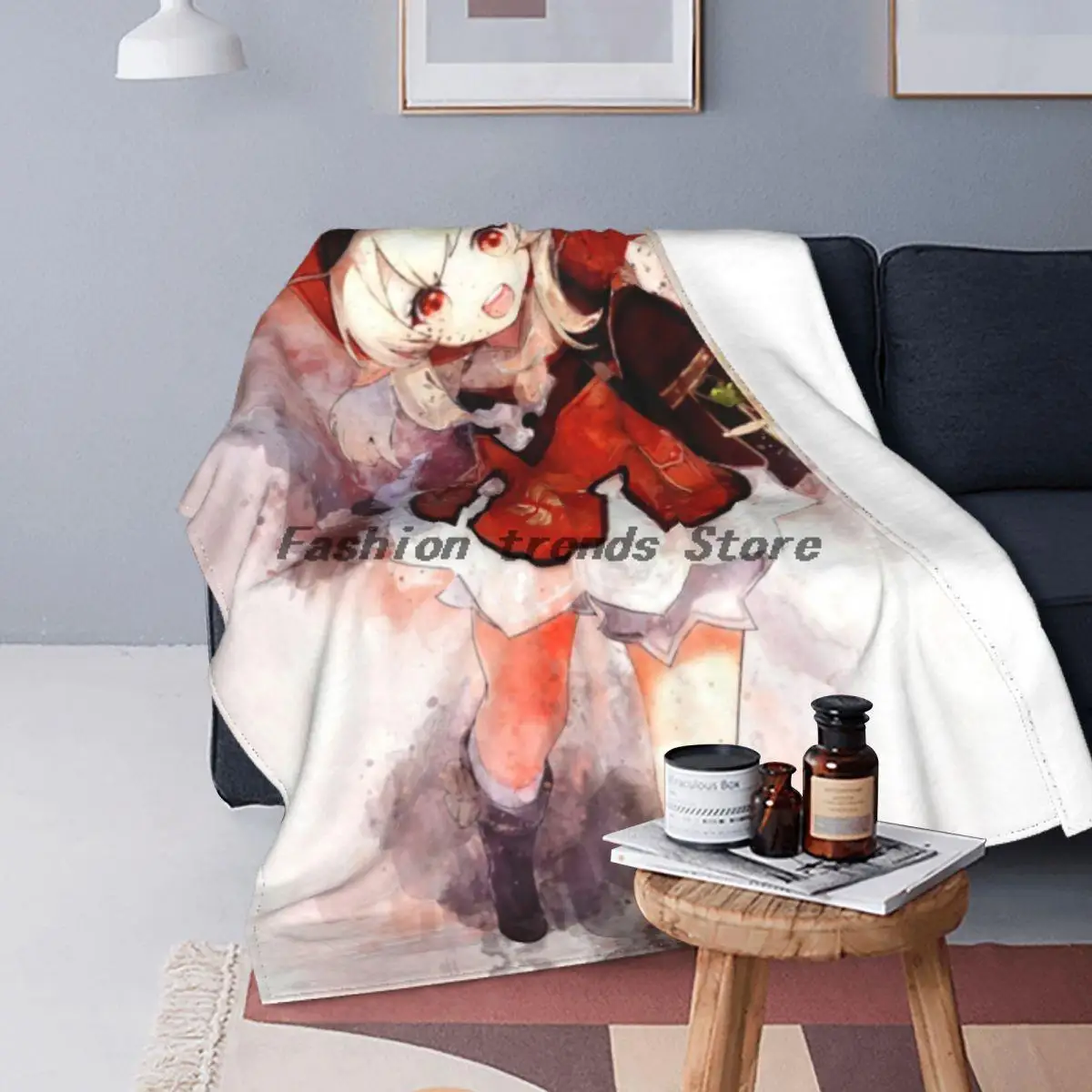 

Genshin Impact Anime Klee Flannel Blanket Cute Comic Retro Blanket for Home Hotel Sofa 200x150cm Bedspread