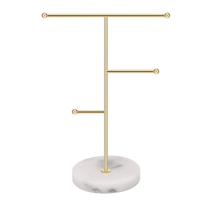 

White Marble Pattern Simple Decorative Jewelry Necklace Stand Display Stand Ring Earring Storage