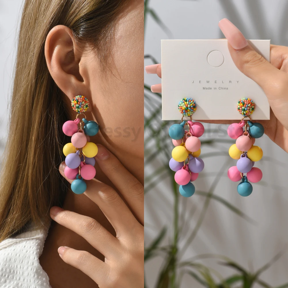 

Colorful Ball Decor Dangle Earrings Bohemian Handmade Cute Acrylic Beads Luxury Jewelry Party Prom Delicate Gift For Women Girls