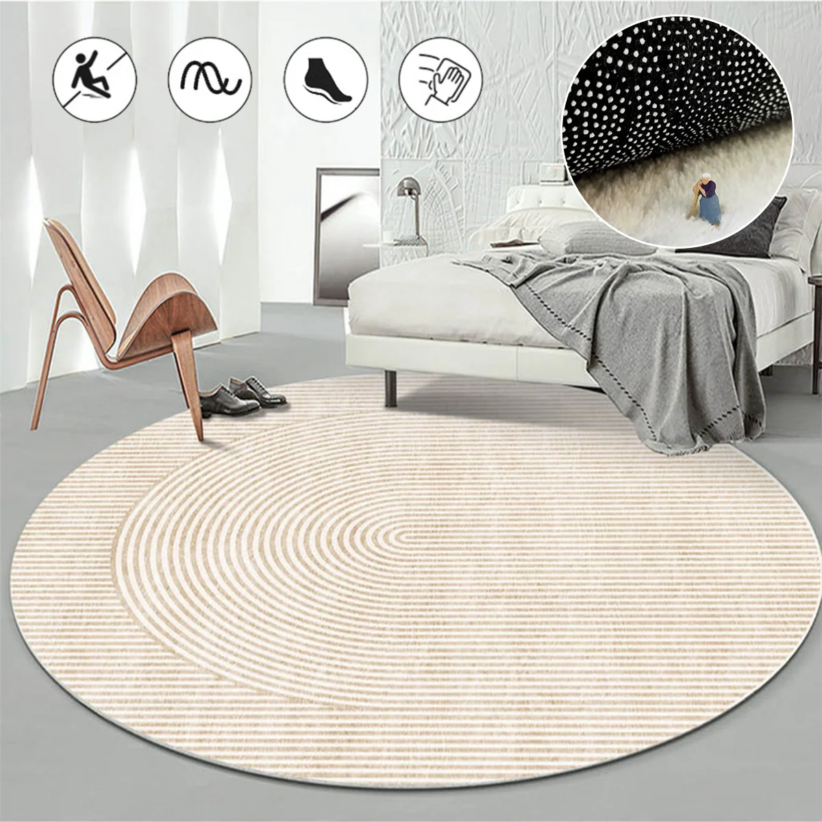 

Light Luxury Round Carpet Abstract Bedroom Decor Rugs Dresser Computer Chair Non-slip Lounge Rug Home Balcony Soft Thick Carpets