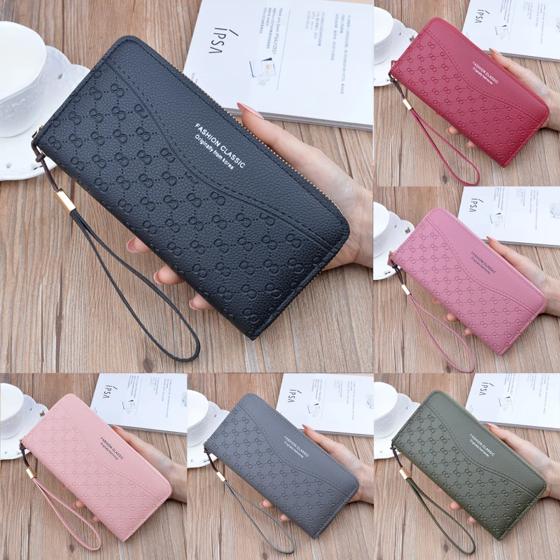 

New Fashion Printing Large Capacity Double Zipper Clutch Presbyker Mobile Phone Bag Purses Women's Long Wallet