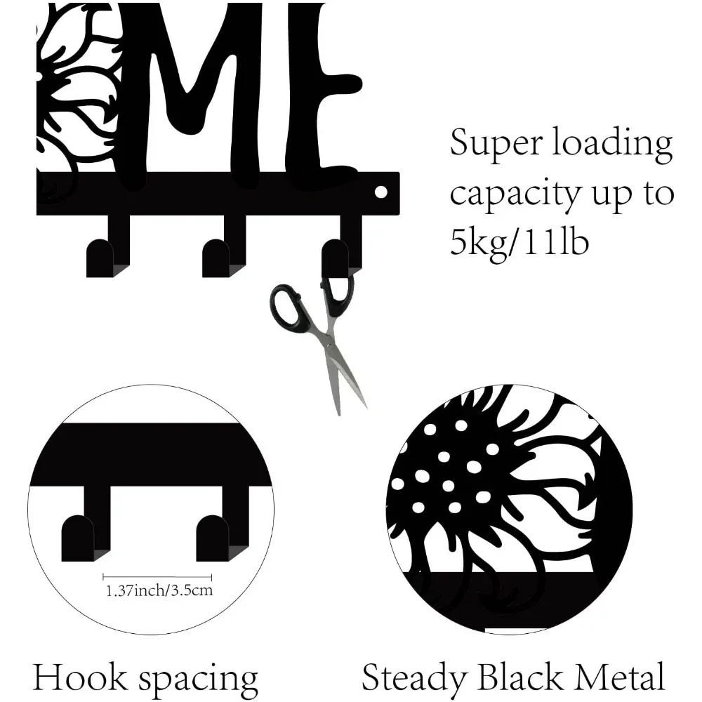 1 Шт. Черный Металлический Крючок Для Ключей В Форме Подсолнуха Универсальный