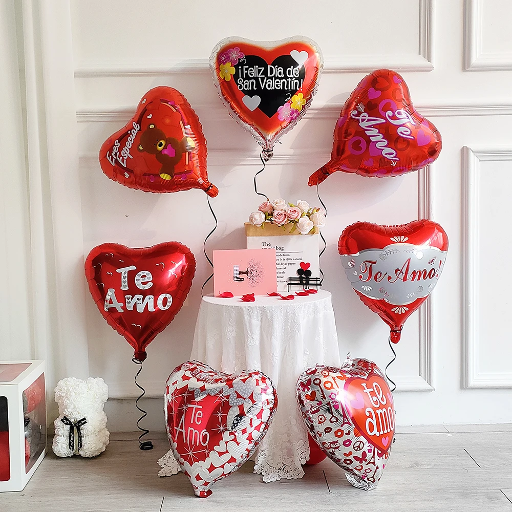 

10pcs 18inch Te Amo Quiero Te Mucho Heart Balloons Spanish I Love You Heart Foil Air Globos Wedding Valentines Day Decorations