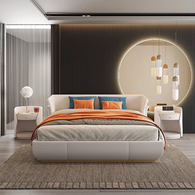 

Chinese Modern Simple Style Double Bed Wooden Luxury Designer Apartment Bed Designer Stable Teenager Lit Interior Decoration