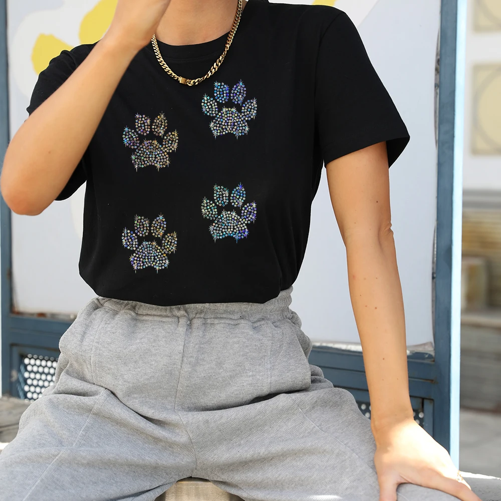 

Термоклейкие разноцветные нашивки с блестками термоклейкие нашивки в виде собачьих лап для одежды модные женские аппликации Стразы