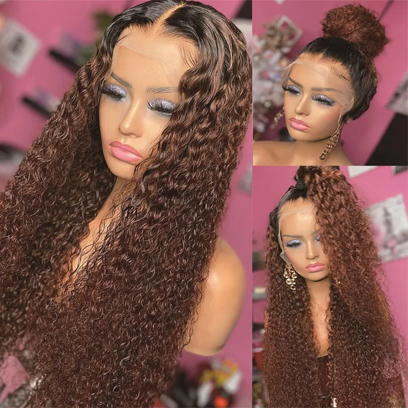 

Glueless Soft Ombre Honey Blonde 26"Long 180Density Preplucked Kinky Curly Deep Wave Lace Front Wig For Black Women Babyhair