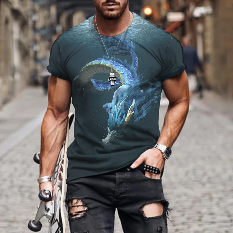 

2022 New Summer Men Dragon 3D Printed Pattern T-Shirt Casual Sports O Collar Short Sleeved Shirt Hip-Hop Harajuku T-Shirt