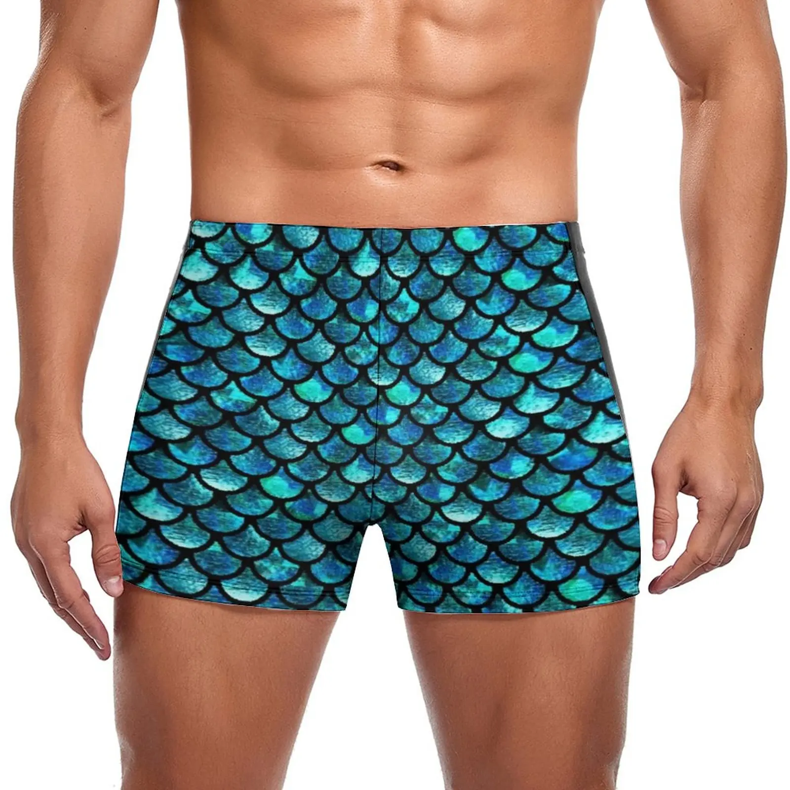 

Mermaid Scales Swimming Trunks Turquoise Blue Animal Print Fashion Beach Swim Boxers Push Up Stay-in-Shape Man Swimwear