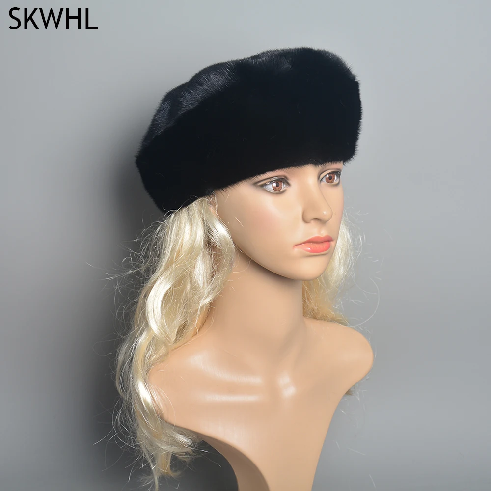 Winter Woman Cap 2023 Polar Hats Full Pelt Mink Fur Hats New Style Octagonal Hat Diamond Solid Luxury Top 100% Real Lady Fur Hat