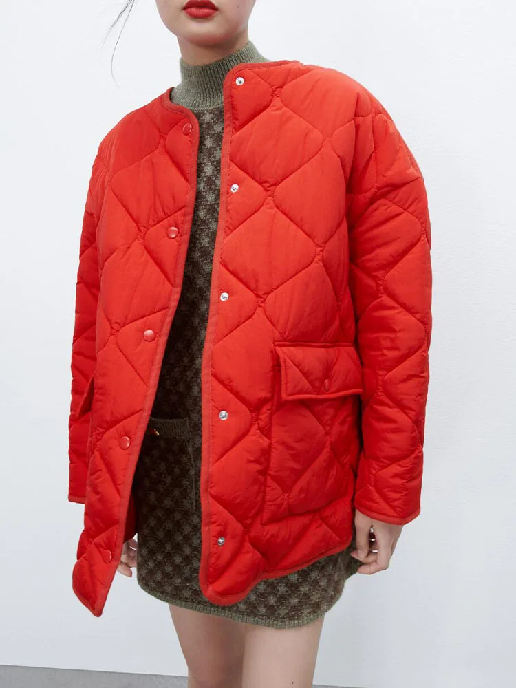 

2022 high-quality texture spring new women's fashion all-match loose and casual red rhombus plaid quilted cotton jacket top