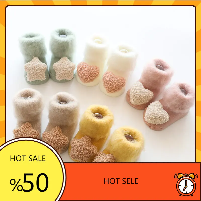 

0-18 M Cute Baby Socks Cartoon Doll Socks Autumn Winter Mid Stocks Velvet Thickening Brush Furry Newborn Floor Socks
