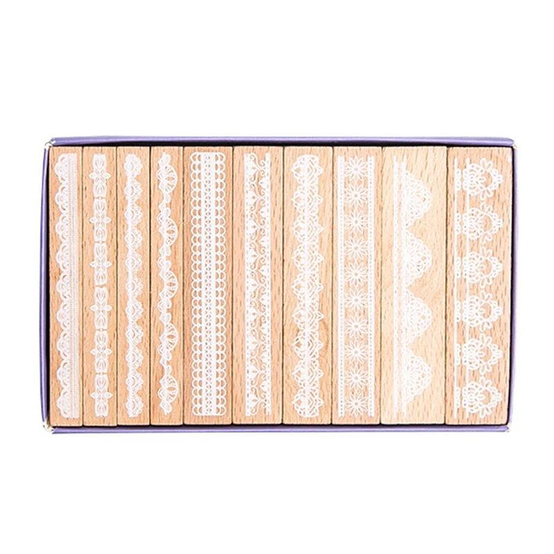 

10 Pcs Vintage Strip Flower Lace Stamp DIY Wooden Rubber Stamps For Scrapbooking Stationery Scrapbooking Standard Stamp
