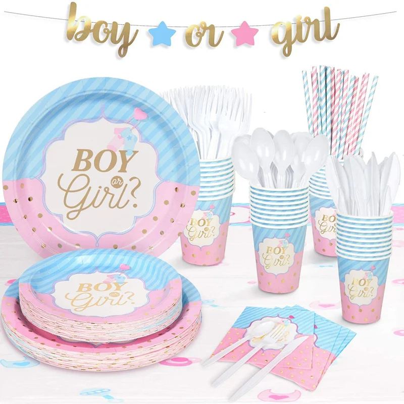 

Gender Reveal Disposable Tableware Boy or Girl Tablecloth Babyshower Plastic Disposable Table Cloth Baby Shower Party Decoration