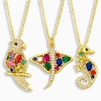 cute rainbow zirconia animal pendant necklace for women men hip hop personalized jewelry boho sea turtle fish bird charm choker