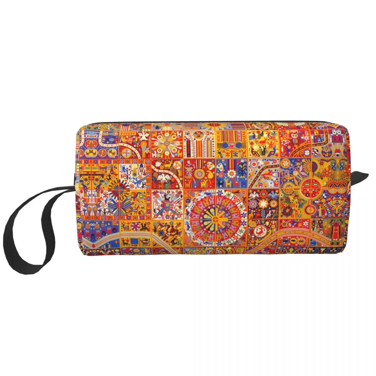 

Mexican Huichol Tiles Cosmetic Bag Women Fashion Large Capacity Makeup Case Beauty Storage Toiletry Bags
