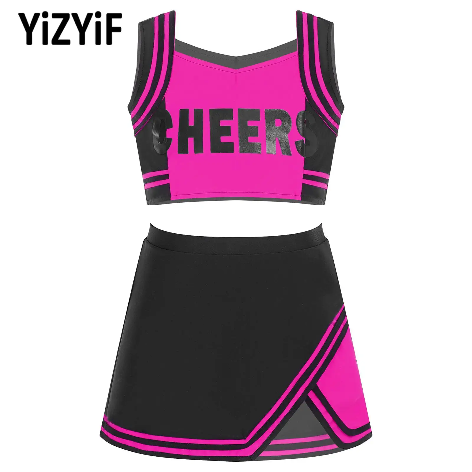 

Girls Cheerleading Uniforms Outfit Sleeveless Crop Top with Shorts Skirts for Kids Sport Meeting Cheerleader Costumes Dancewear