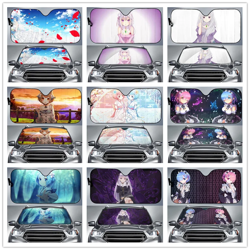 

Аниме солнцезащитный козырек Rem And Ram Re:Zero для лобового стекла 70x130 см, алюминиевая фольга, чехол для лобового стекла автомобиля, автомобильны...