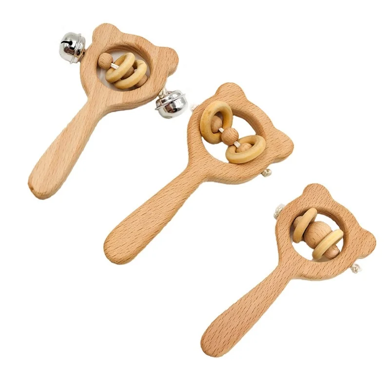 

1pc Baby Wooden Rattles Development Montessori Toys for Children Newborn Toddler Kids Edcational Wood Music Hand Bells for Cribs
