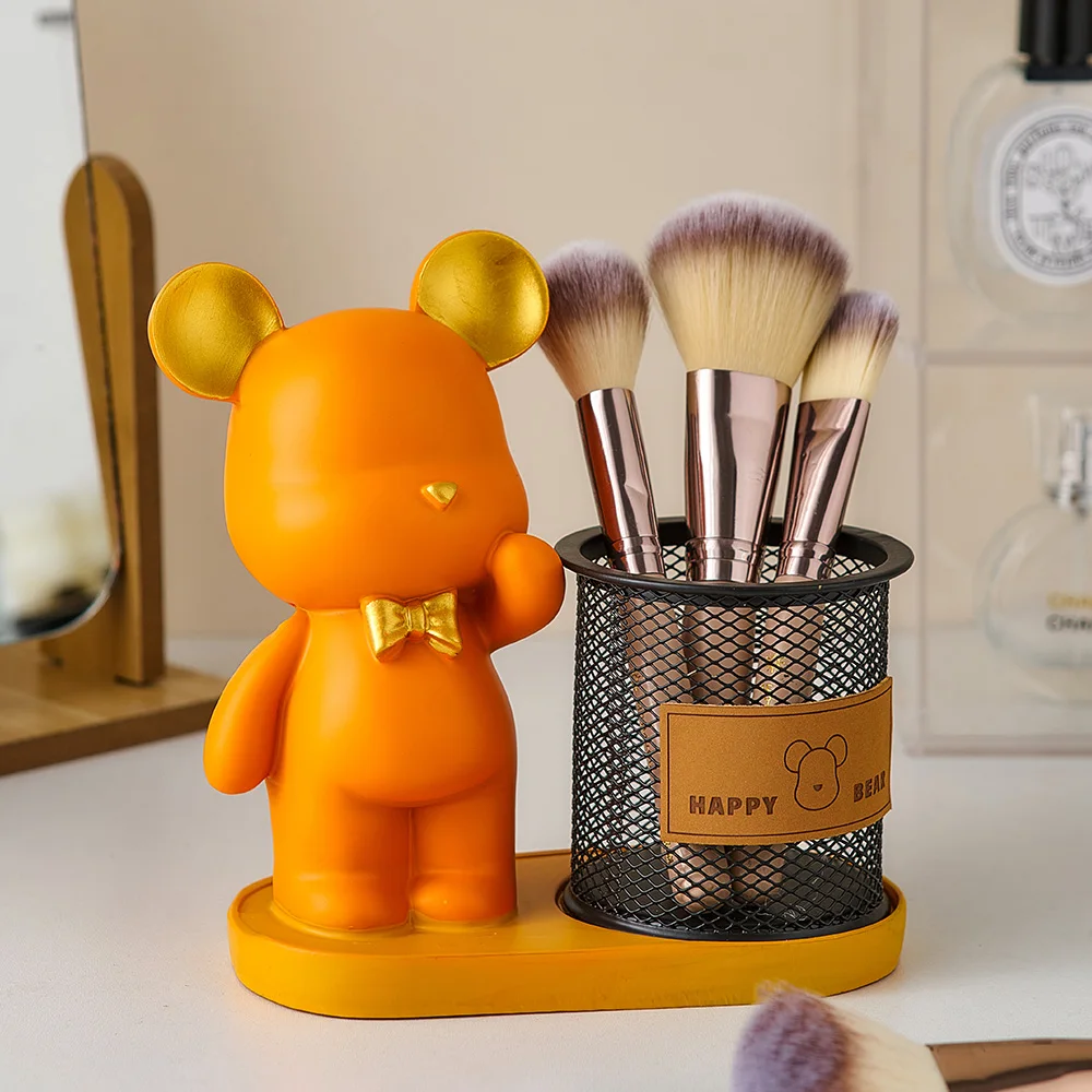 

Cute Bear Pen Holder Resin Bear Sculpture Kawaii Room Decoration Modern Home Decor Desk Accessories Figurines For Interior Gift