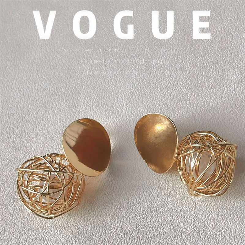 

European and American Style Geometric Earrings Simple Braided Ball Bead Earrings Fashion Versatile Pendant INS Style Earrings