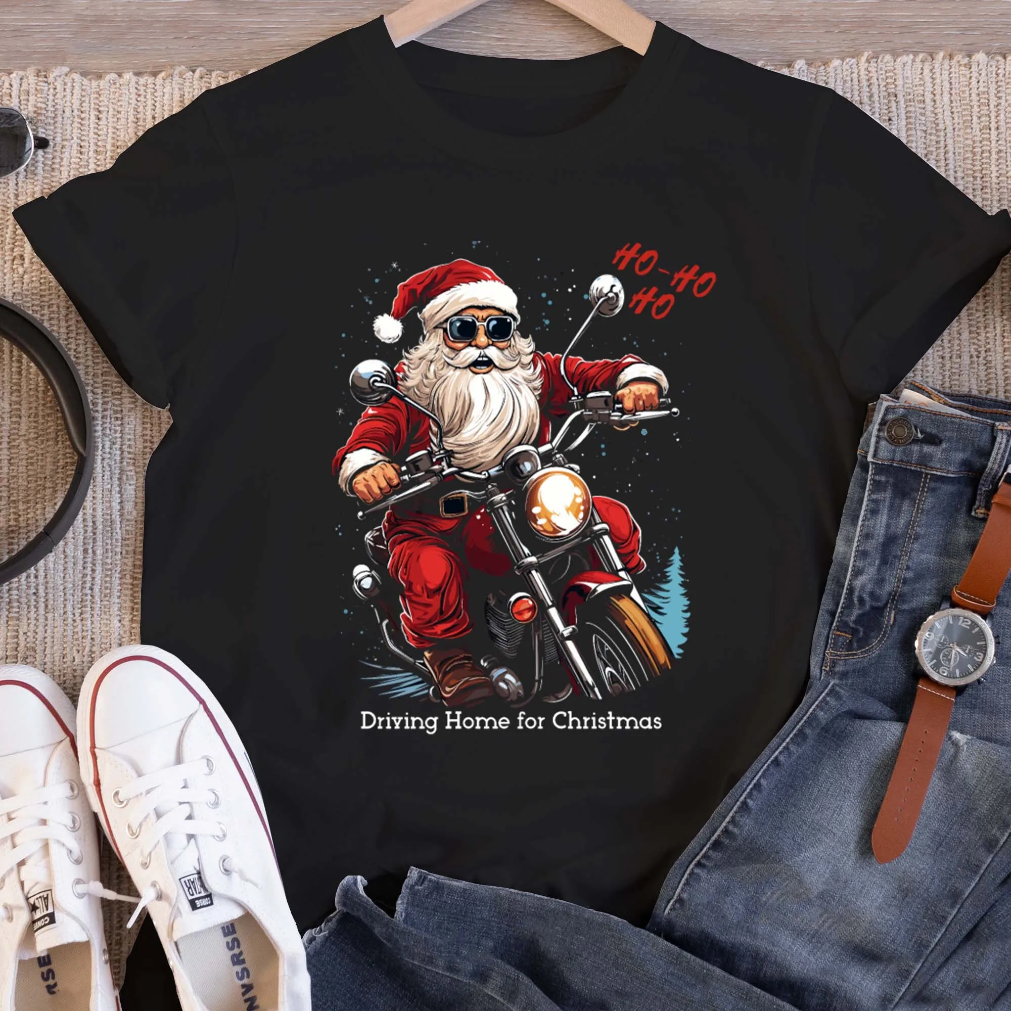 Мотоциклетная футболка с Санта-Клаусом Рождественская забавная надписью Badass Nights